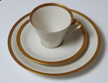 Vintage: Einzelgedeck J. Seltmann Vohenstrauß Kaffeetasse, Unterteller, Kuchenteller Goldrand