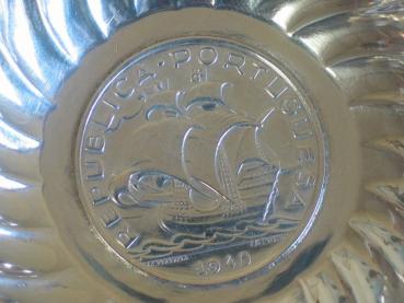 Münzboden Zierschälchen aus 800er Silber - Nachprägung 10 Escudos - Portugal 1940 Gewicht: 30,9g