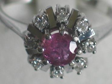 Rubin- Diamant Weißgoldring, 585er Gold, Größe 53, Gewicht: 3,1g