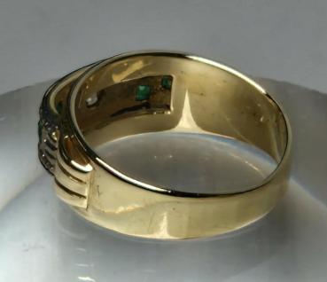 Diamant / Smaragdring aus 585er Gelbgold, 0.06 ct., Größe 50, Gewicht: 3,8g