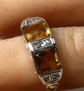 Vintage Citrin- Diamantring aus 585er Gold, Größe 55, Gewicht: 2,8g