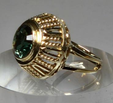 Preview: Vintage Prächtiger Ring aus 585er Gelbgold mit grünem Spinell 2.5 ct., Größe 49 Gewicht: 8,6g