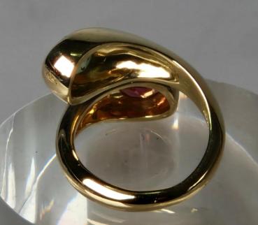 Eleganter Peridot/Rubellit Ring aus 750er Gelbgold, Größe 50, Gewicht: 11,2g