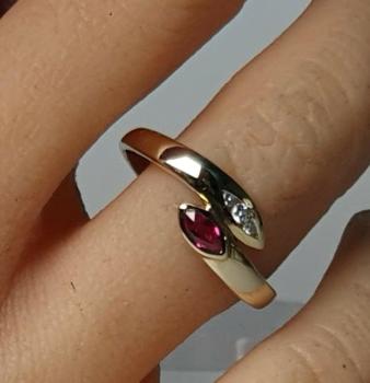 Roter Topas/Diamantring aus 585er Gelbgold, Größe 54, Gewicht: 2,0g