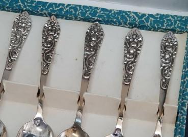 Vintage: 6x Kaffeelöffel/ Espressolöffel 800er Silber OVP in original Box, Gewicht: 76,7g