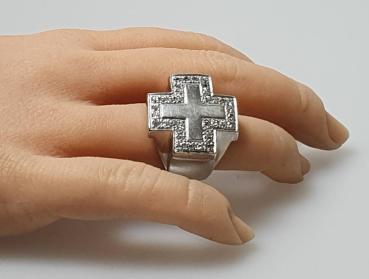 Kreuz Ring aus 925er Sterlingsilber mit Schmucksteinen, Größe 54, Gewicht: 17,7g