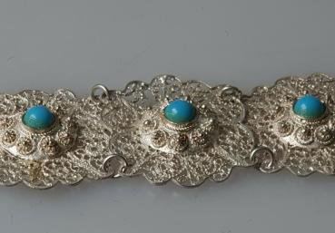 Vintage Armband aus Feinsilber mit Türkisen, Länge 18,5 cm, Gewicht: 17,9g