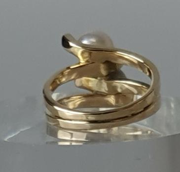 Preview: Perlenring mit zwei Perlen zartrosa und blau, 585er Gold, Größe 49, Gewicht: 5,9g