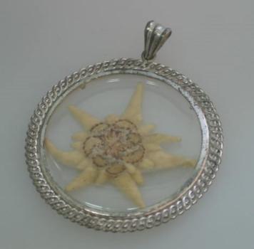 Antikschmuck Edelweiß Blume als Kettenanhänger 835er Silber, Gewicht: 13,3g