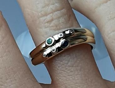 Saphir- Smaragd- Diamantring aus 585er Gelbgold, Größe 54, Gewicht: 3,0g