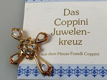 Coppini Juwelenkeuz Anhänger aus 585er Gold mit Opal Edelsteinen und Aquamarin, Gewicht: 5,6g