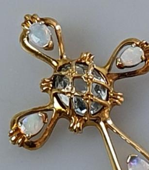 Preview: Coppini Juwelenkeuz Anhänger aus 585er Gold mit Opal Edelsteinen und Aquamarin, Gewicht: 5,6g