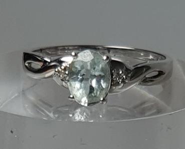 Aquamarin- Diamantring, 333er Weißgold, Größe 67, Gewicht: 3,2g