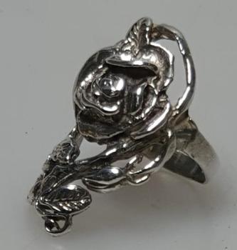 Preview: Ring "Rose mit Blattwerk" aus 925er Sterlingsilber, Größe 56, Gewicht: 7,7g
