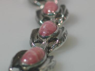 Antikschmuck Armband aus 835er Silber mit fünf Rosenspat/ Rhodochrosit Edelsteinen, Länge 18,4 cm, Gewicht: 57,8g
