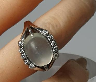Preview: Mondstein Weißgold Ring von 10 Diamanten umringt aus 585er Gold, Größe 56, Gewicht: 7,7g