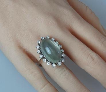 Preview: Mondstein 13.2 ct. Weißgoldring 585 Gold mit 16 Diamanten 0.32 ct. Größe 55, Gewicht: 9,0g