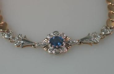 Preview: Saphir- Diamantarmband aus 585er Rotgold und Weißgold, Länge: 18,7 cm, Gewicht: 17g