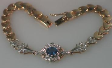 Saphir- Diamantarmband aus 585er Rotgold und Weißgold, Länge: 18,7 cm, Gewicht: 17g