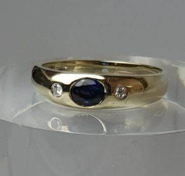 Saphir- Diamantring aus 585er Gold, Größe 51, Gewicht: 2,5g