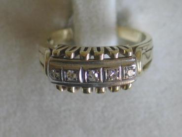 Antikschmuck Diamantring mit Altschliffdiamanten, 585er Gold, Größe 50, Gewicht: 4,0g