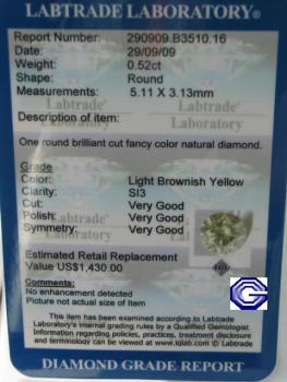 Preview: Natürlicher Diamant im Brillantschliff. 0.52 ct / si3 mit LGL Diamond Report