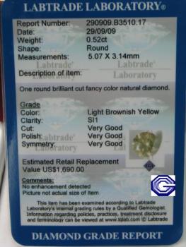 Preview: Natürlicher Diamant im Brillantschliff. 0.52 ct / si1 mit LGL Diamond Report