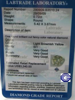 Preview: Natürlicher Diamant im Brillantschliff. 0.72 ct / si1 mit LGL Diamond Report