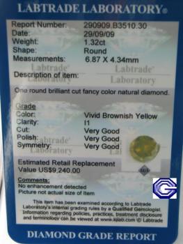 Preview: Natürlicher Diamant im Brillantschliff. 1.32 ct / i1 mit LGL Diamond Report