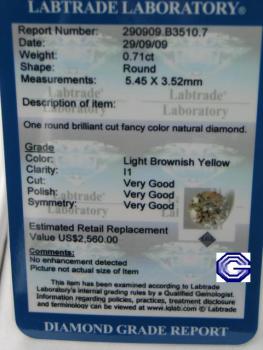Preview: Natürlicher Diamant im Brillantschliff. 0.71 ct / i1 mit LGL Diamond Report