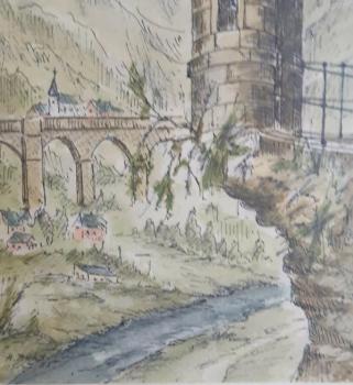 Farbzeichnung "Turm" von A. BAHC - Schätzpreis 120,- EUR