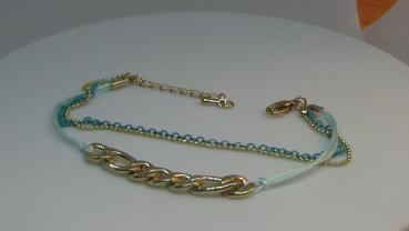 Modisches Armband aus Textil und Metall, goldfarbig -Türkis