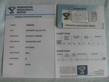 Preview: Diamant im Brillantschliff 0.14 ct / VS2 / D / Good / mit IGI Report