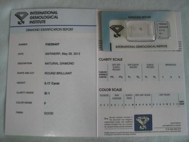 Preview: Diamant im Brillantschliff 0.17 ct / SI1 / F / Good / mit IGI Report