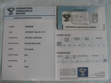 Preview: Diamant im Brillantschliff 0.17 ct / SI2 / G / Fair / mit IGI Report