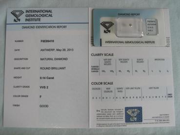 Preview: Diamant im Brillantschliff 0.14 ct / VVS2 / F / Good / mit IGI Report