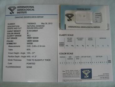 Preview: Diamant im Brillantschliff 0.19 ct / SI2 / E / VG/ VG / G / mit IGI Report