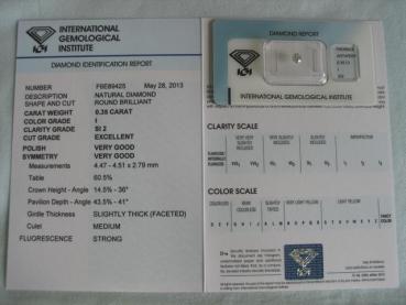 Preview: Diamant im Brillantschliff 0.35 ct/ SI2/ I/ Excellent / VG / VG / mit IGI Report