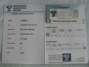 Preview: Diamant im Brillantschliff 0.11 ct / SI1 / F / Good / mit IGI Report