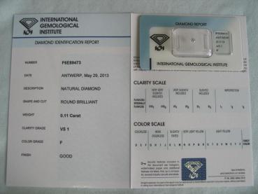 Preview: Diamant im Brillantschliff 0.11 ct / VS1 / F / Good/ mit IGI Report