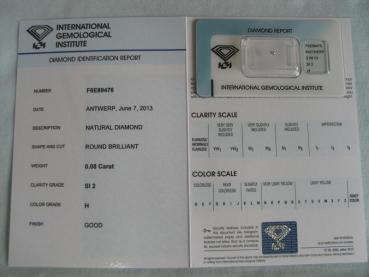 Preview: Diamant im Brillantschliff 0.08 ct / SI2 / H / Good / mit IGI Report