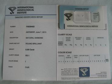 Preview: Diamant im Brillantschliff 0.08 ct / VS1 / I / Fair / mit IGI Report