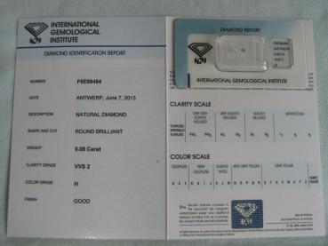 Preview: Diamant im Brillantschliff 0.08 ct / VVS2 / H / Good / mit IGI Report