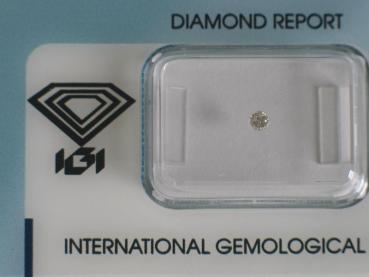 Diamant im Brillantschliff 0.07 ct / VVS1 / J / Fair / mit IGI Report