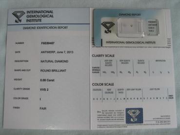 Preview: Diamant im Brillantschliff 0.08 ct / VVS2 / I / Fair / mit IGI Report