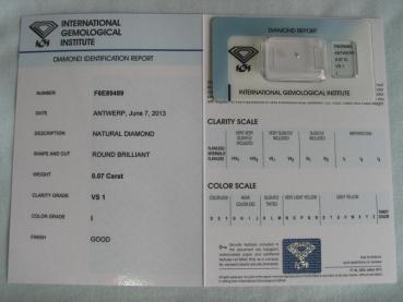 Preview: Diamant im Brillantschliff 0.07 ct / VS1 / I / Good / mit IGI Report