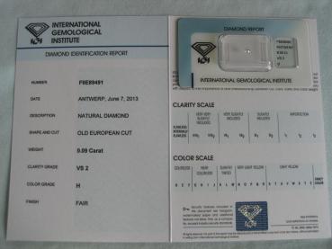 Diamant im Old European Cut 0.09 ct / VS2 / H / Fair / mit IGI Report
