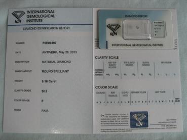 Preview: Diamant im Brillantschliff 0.16 ct / SI2 / F / Fair / mit IGI Report