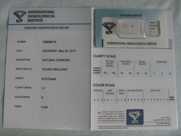 Preview: Diamant im Brillantschliff 0.13 ct / I1 / F / Fair / mit IGI Report