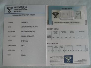 Preview: Diamant im Brillantschliff 0.13 ct / VS1 / I / Good / mit IGI Report